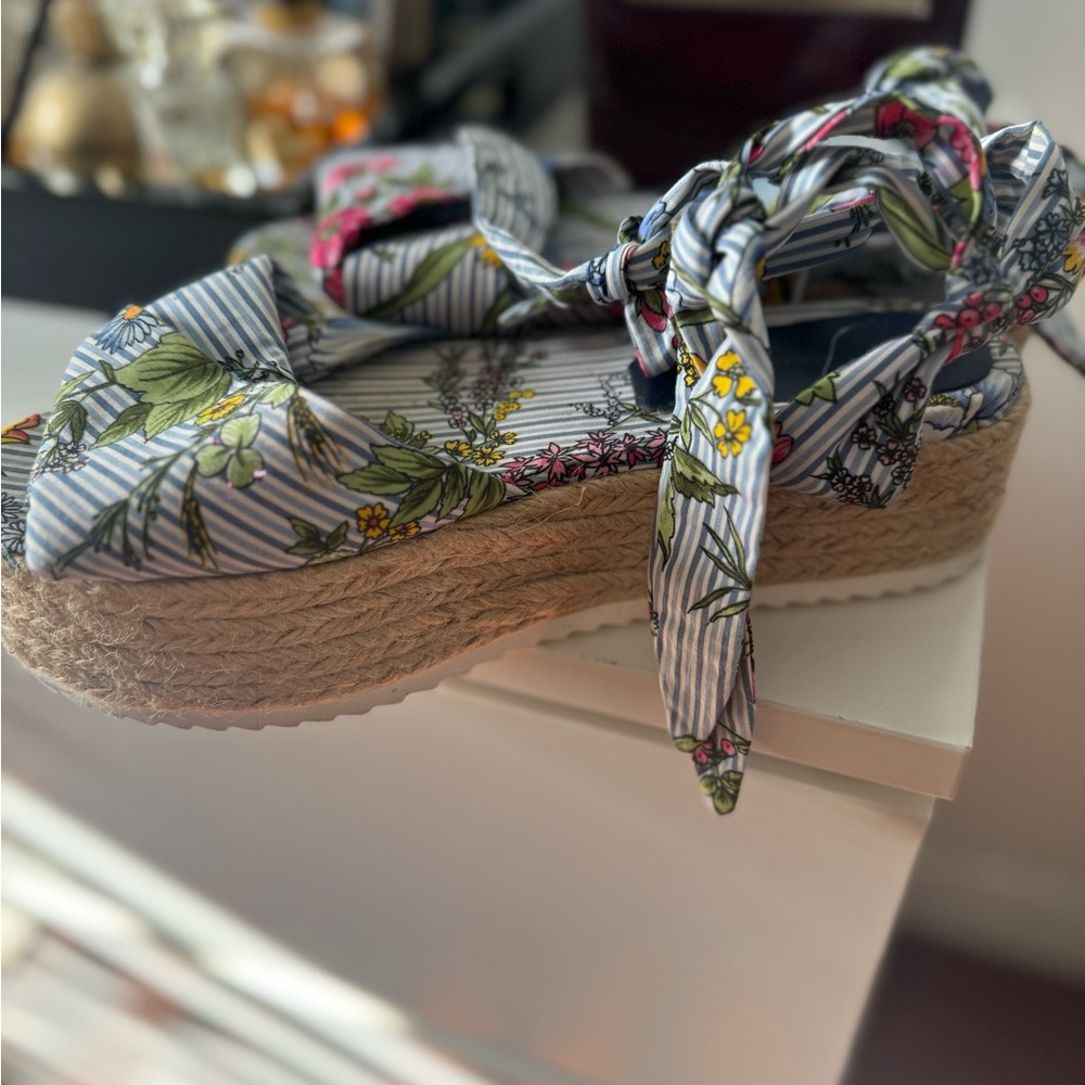 Zara Floral Espadrille Flatform Tie Sandals